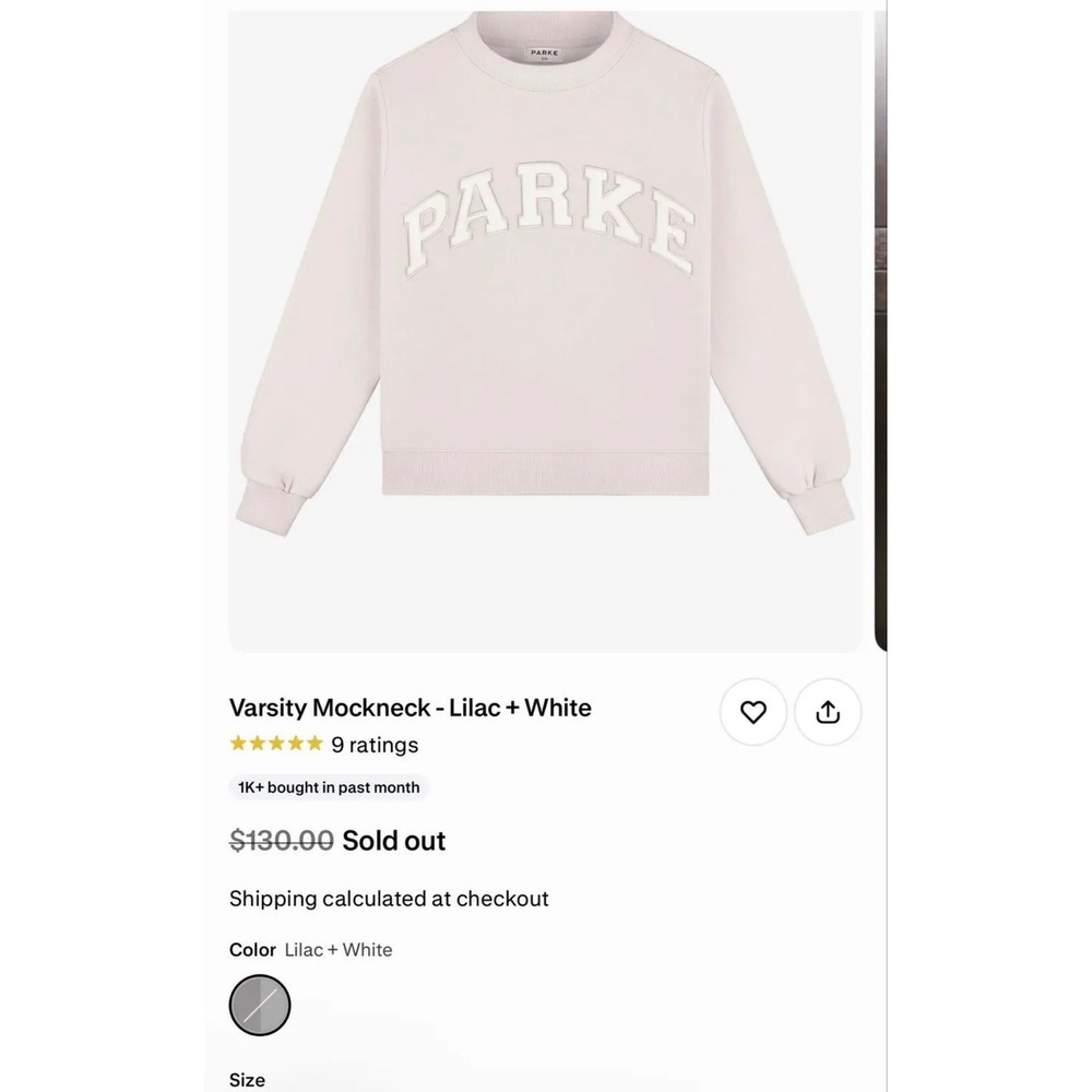 PARKE Valentines Varsity Mockneck- Lavender + White XXL New in Bag Heart Limited - Picture 5 of 16